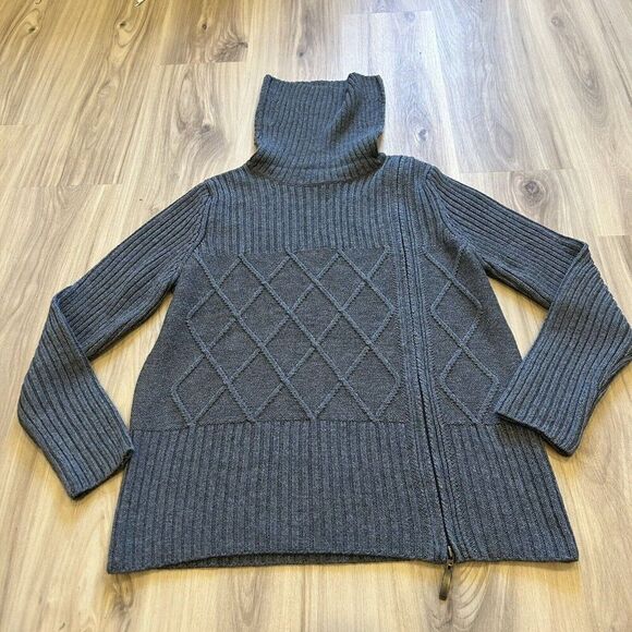 OLSEN Europe Vtg Gray Turtleneck Size 10 Merino Wool Acrylic Blend Zipper Detail - Picture 3 of 10